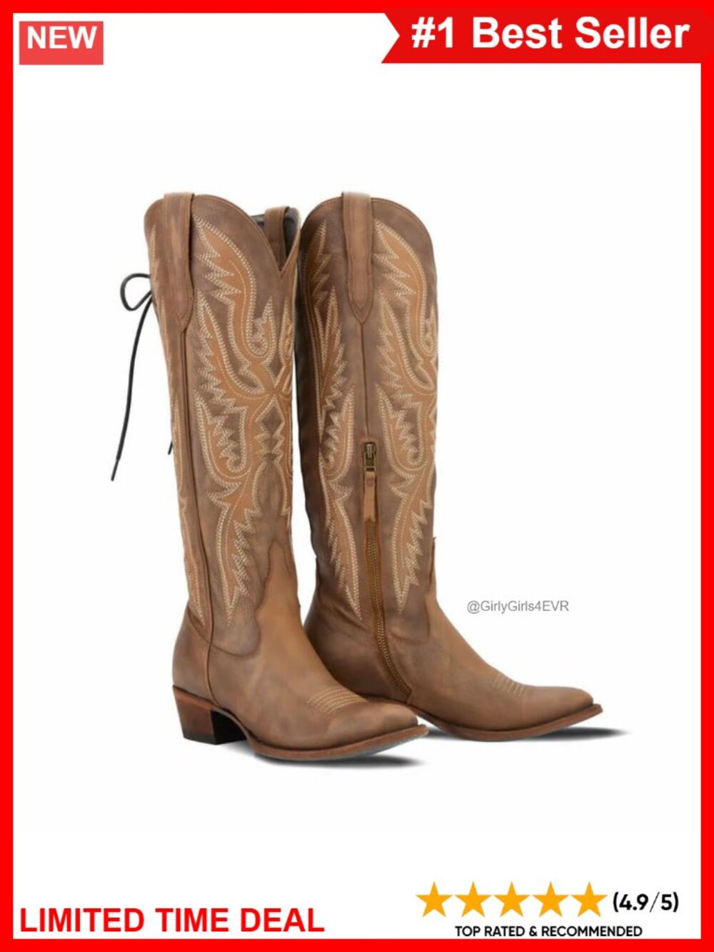 Women's Over the Knee Cowboy Boots Adjustable Thigh High Western Boots